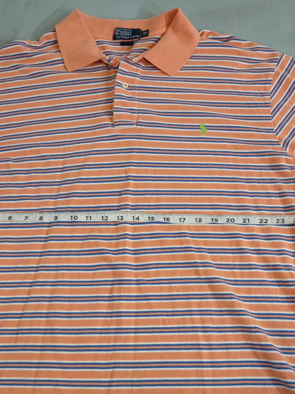 Ralph Lauren Peach and Blue Striped Polo